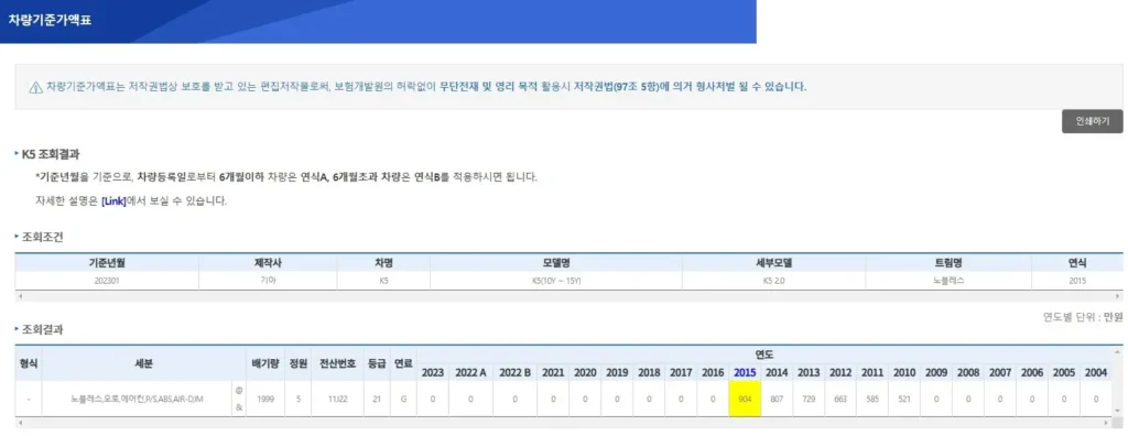 보험개발원 차량가액